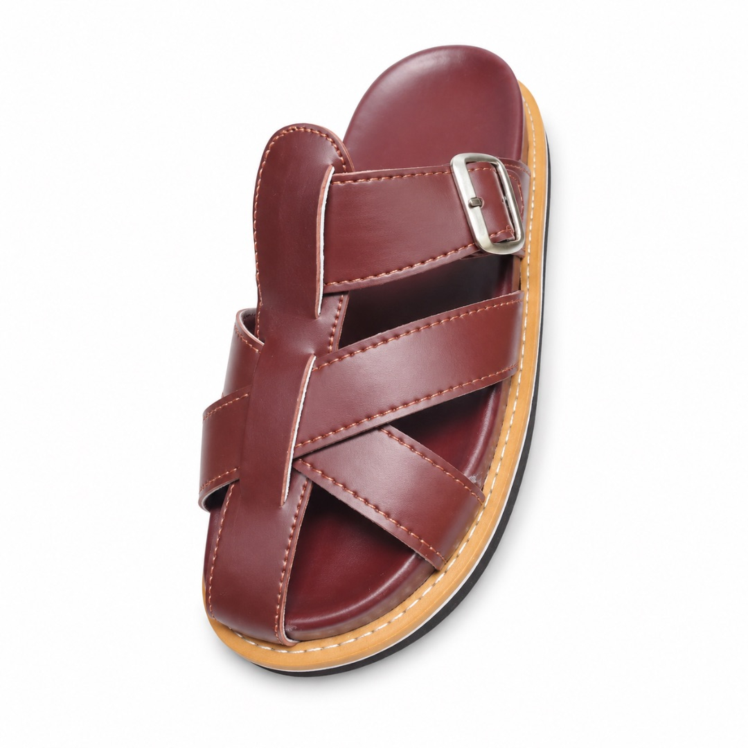 Mens Brown Strap Sandals with Buckle